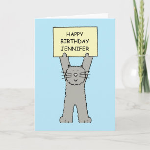 Happy Birthday Jennifer Cartoon Cat Karte
