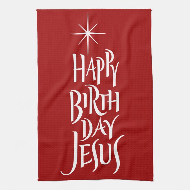 Happy Birthday Jesus Christlich Calligrafy Star Geschirrtuch (Vertikal)