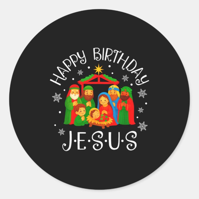 Happy Birthday Jesus Christmas Pajamas Xmas Squad  Runder Aufkleber (Vorderseite)