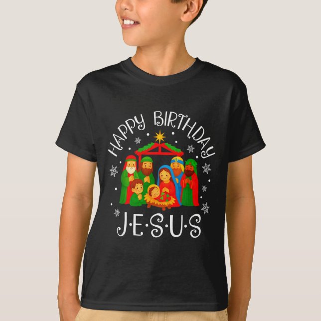 Happy Birthday Jesus Christmas Pajamas Xmas Squad  T-Shirt (Vorderseite)