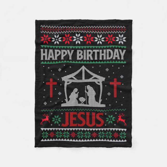 Happy Birthday Jesus Holiday Ugly Christmas Sweate Fleecedecke (Vorderseite)