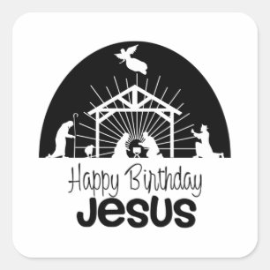 Happy Birthday Jesus Quadratischer Aufkleber