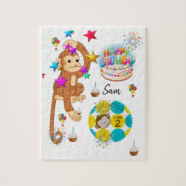 Happy Birthday Jigsaw Puzzle Affe Zwei Jahre alt (Vertikal)