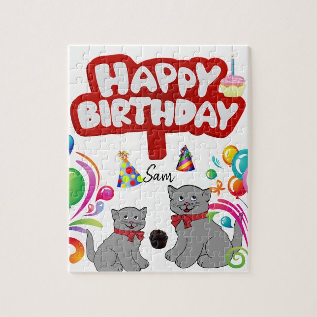 Happy Birthday Jigsaw Puzzle Cats (Vertikal)