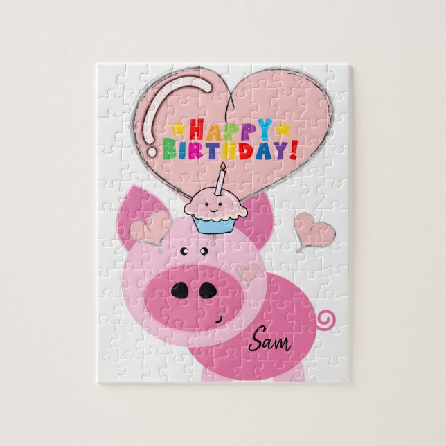 Happy Birthday Jigsaw Puzzle Pink Pig (Vertikal)