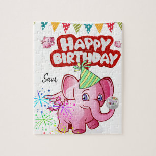 Happy Birthday Jigsaw Puzzle Pink Pig