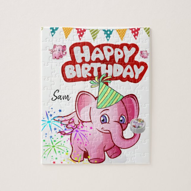Happy Birthday Jigsaw Puzzle Pink Pig (Vertikal)