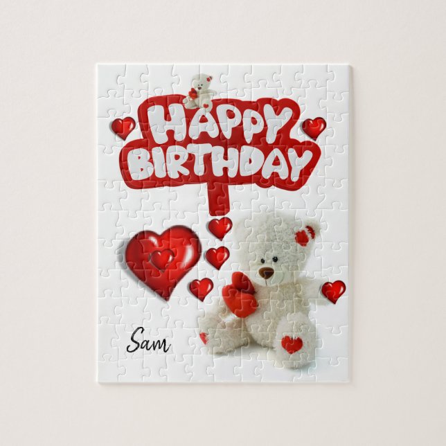 Happy Birthday Jigsaw Puzzle White Teddy Bar (Vertikal)