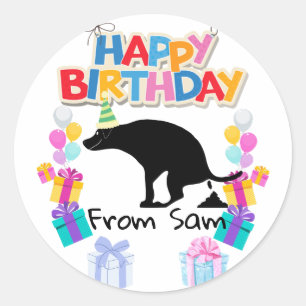 Happy Birthday kackend Hund Runder Aufkleber