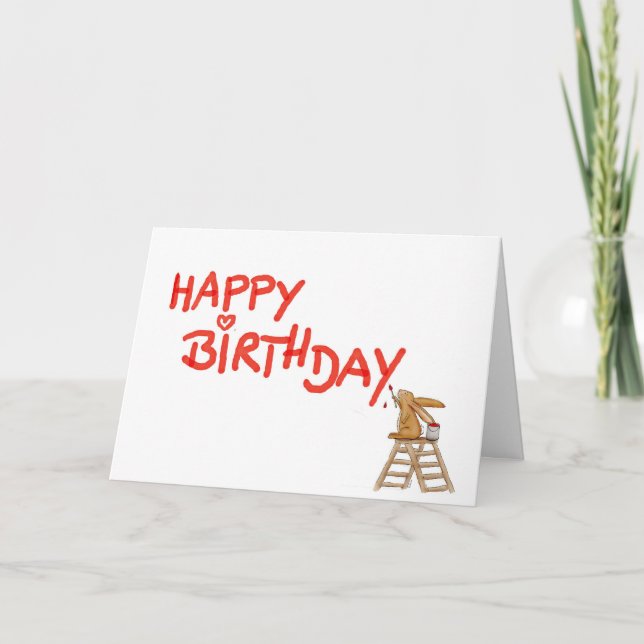 Happy Birthday - Kaninchen auf Ladder Karte (Vorderseite)