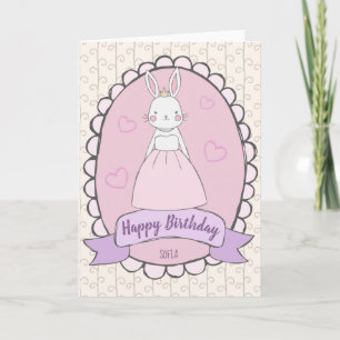 Happy Birthday Kaninchen Prinzessin pink weiß mädc Karte