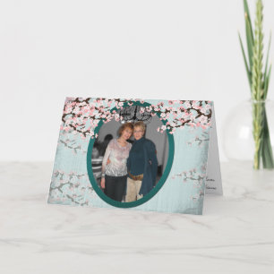 Happy Birthday Karte - Kirschblüten Vintage Teal
