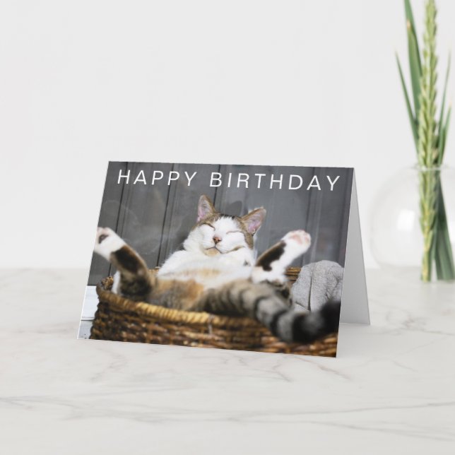 Happy Birthday | Katze im Bett Karte (Vorderseite)