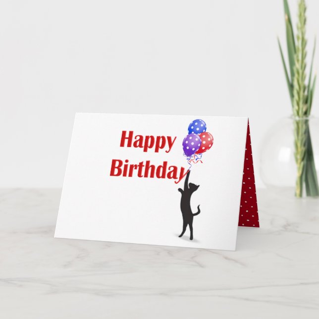 Happy Birthday Katze und Ballons Karte (Vorderseite)