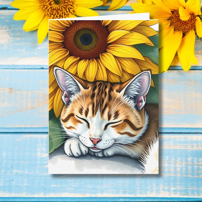 Happy Birthday | Katzenkatze und Sonnenblumen Karte (Von Creator hochgeladen)