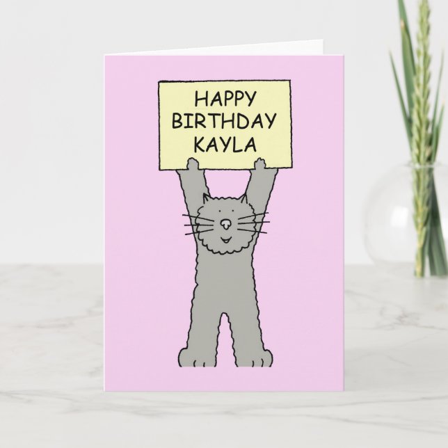 Happy Birthday Kayla Cartoon Cat Karte (Vorderseite)