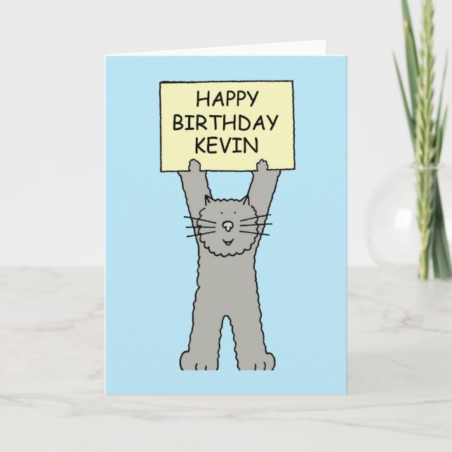 Happy Birthday Kevin Cartoon Cat Karte (Vorderseite)