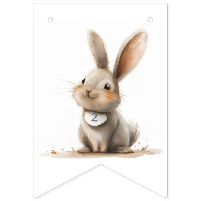 Happy Birthday Kids Bunny Birthday Pink Wimpelkette (Erste Fahne)