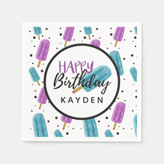 Happy Birthday Kid's Summer Ice Pop Party Cake Serviette (Vorderseite)