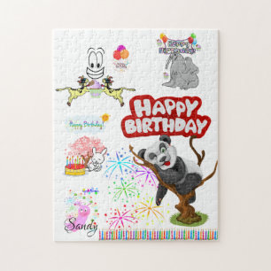 Happy Birthday Kuh Cupcake Panda Bären Siegel Puzzle