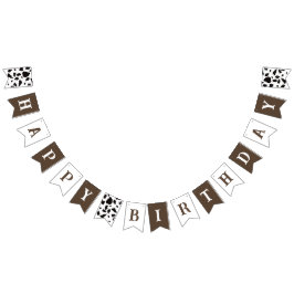 Happy Birthday Kuh Print Brown und White Wimpelkette