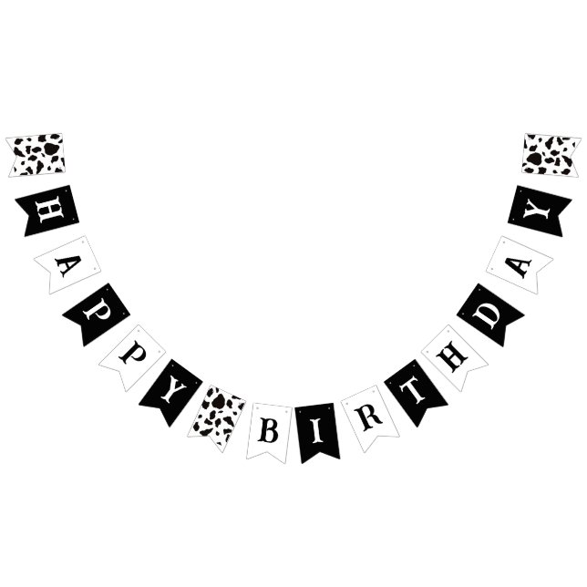 Happy Birthday Kuh Print Schwarz und Weiß Wimpelkette (Alle)