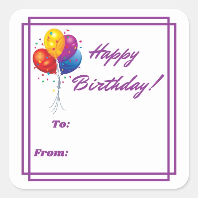 Happy Birthday Labels Quadratischer Aufkleber (Vorderseite)