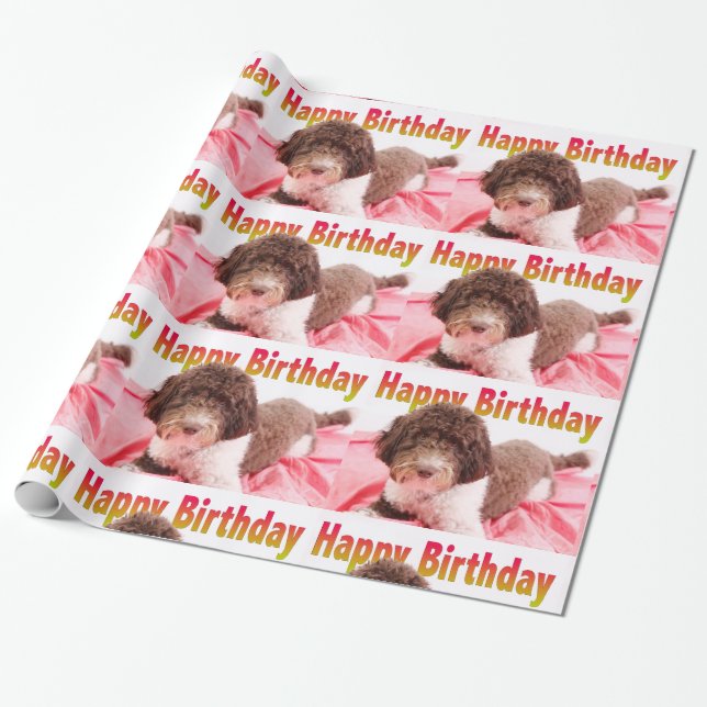 Happy Birthday Labradoodle Dog Wrapping Paper Geschenkpapier (Ungerollt)