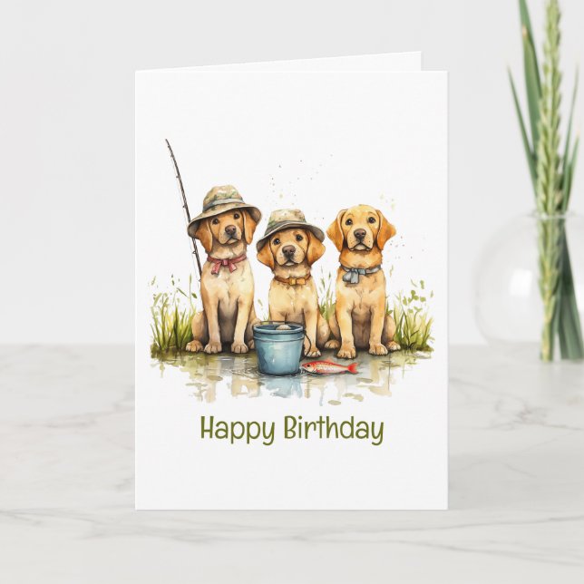Happy Birthday Labrador Retriever Hunde Fischen Karte (Vorderseite)