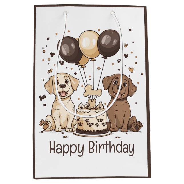 Happy Birthday Labrador Retriever Hunde Mittlere Geschenktüte (Vorderseite)
