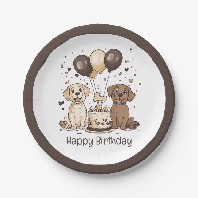 Happy Birthday Labrador Retriever Hunde Pappteller (Vorderseite)