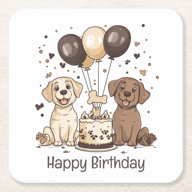 Happy Birthday Labrador Retriever Hunde Rechteckiger Pappuntersetzer (Vorderseite)