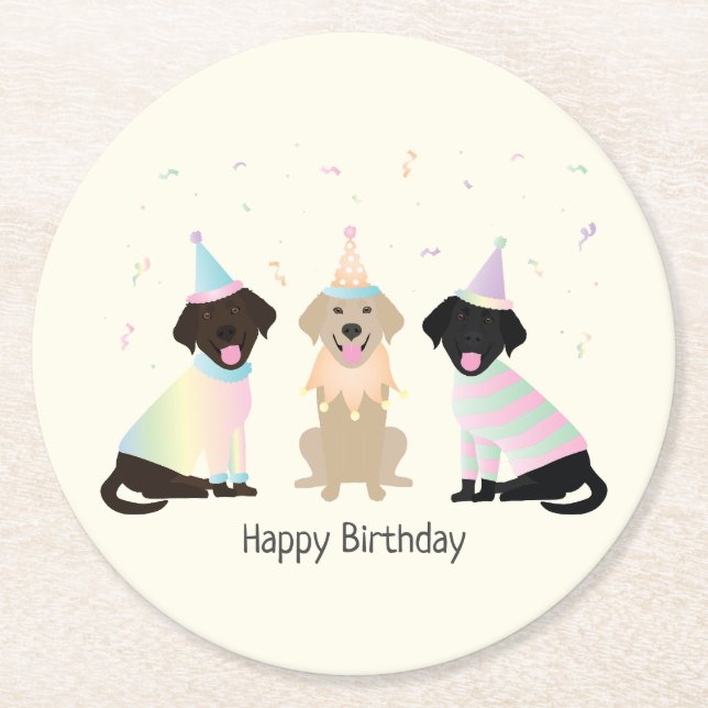 Happy Birthday Labrador Retriever Hunde Runder Pappuntersetzer (Vorderseite)