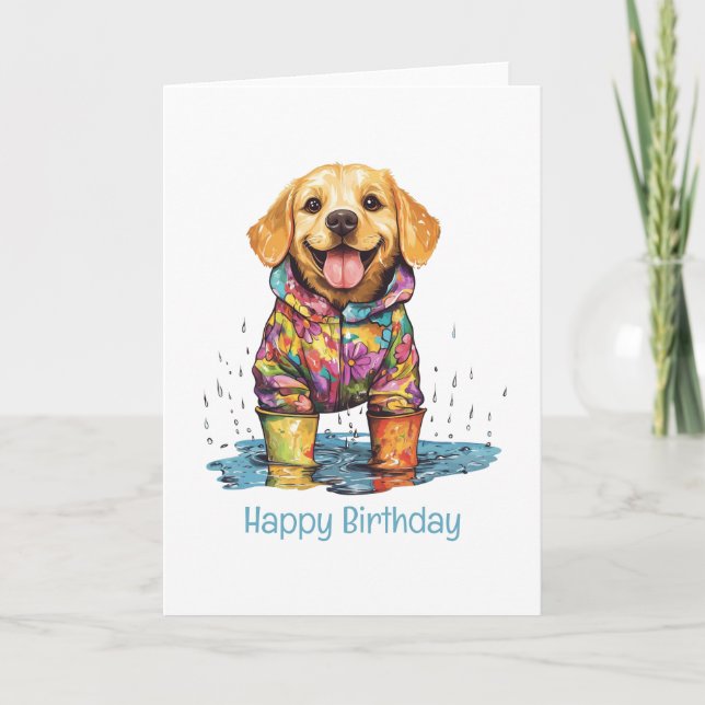 Happy Birthday Labrador Retriever Rain Puddle Karte (Vorderseite)