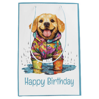 Happy Birthday Labrador Retriever Rain Puddle Mittlere Geschenktüte