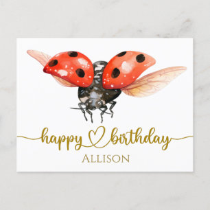 Happy Birthday Ladybug Watercolor Post Card Postkarte