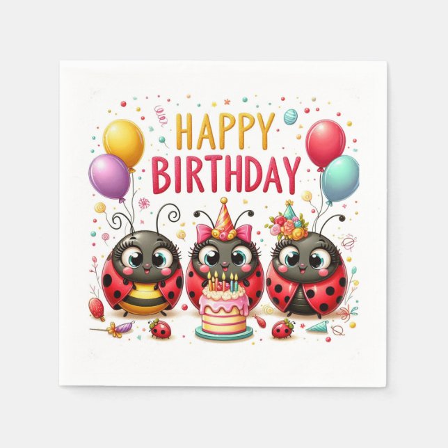 Happy Birthday Ladybugs Serviette (Vorderseite)