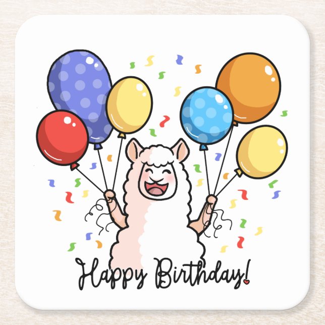 Happy Birthday Lama Rechteckiger Pappuntersetzer (Vorderseite)