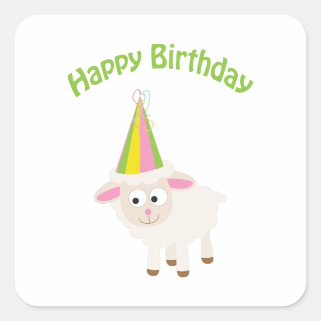 Happy Birthday Lamb Quadratischer Aufkleber (Vorderseite)