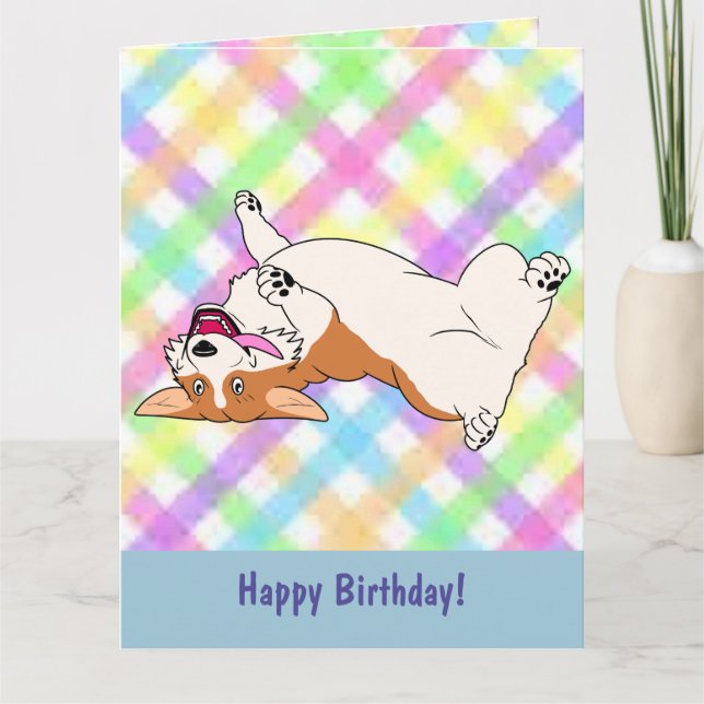 Happy Birthday Laughing Corgi Cartoon Karte (Vorderseite)