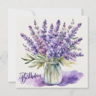 Happy Birthday Lavender Blume in Jar Watercolor Karte