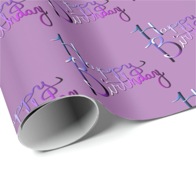 "Happy Birthday" Lavender Silvery Gradient Geschenkpapier (Rolleneckpunkt)