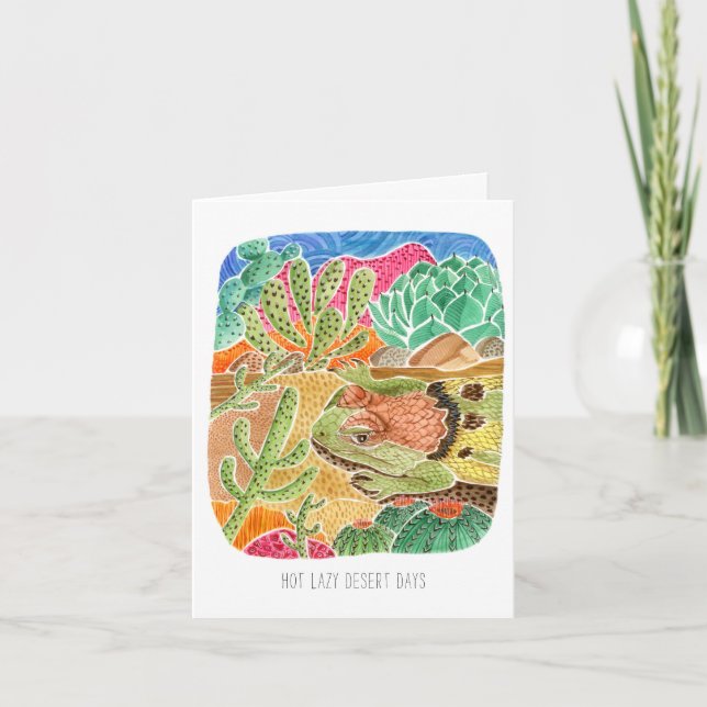 Happy Birthday Lazy Lizard Wüste Landschaftskarte Karte (Vorderseite)