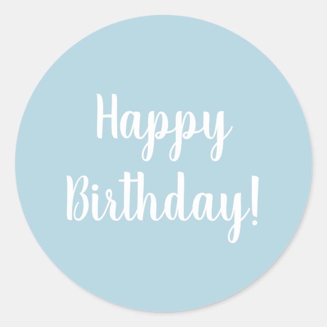 Happy Birthday Light Blue White Typografy Runder Aufkleber (Vorderseite)
