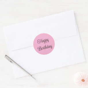 Happy Birthday Light Pink und Black Elegante Scrip Runder Aufkleber