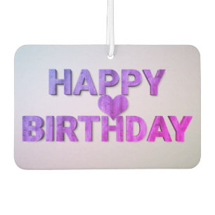 Happy Birthday Lila Holzschuh Cutout mit Herzwagen Autolufterfrischer