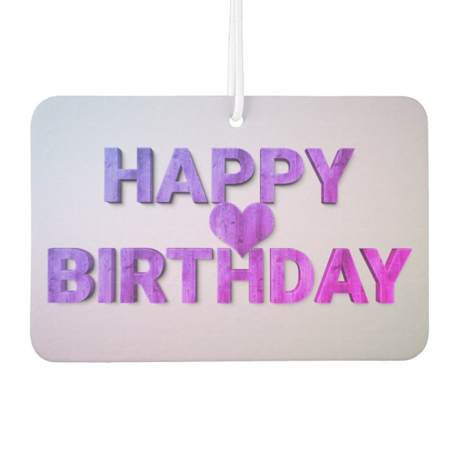 Happy Birthday Lila Holzschuh Cutout mit Herzwagen Autolufterfrischer (Vorderseite)