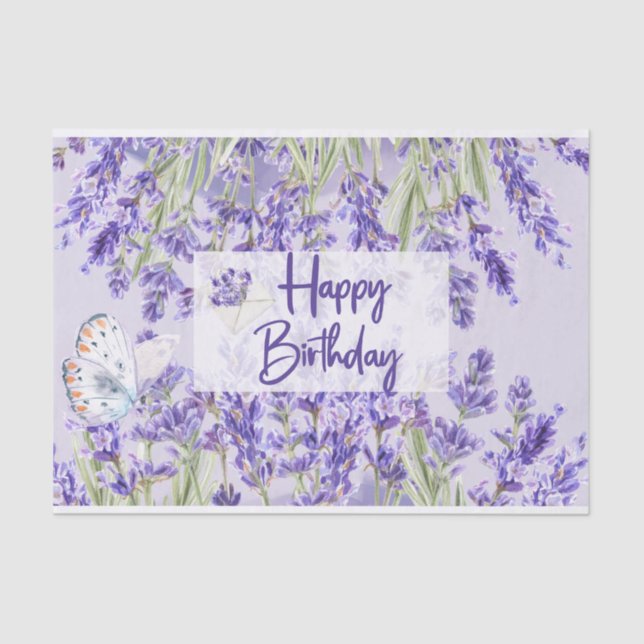 Happy Birthday Lila Lavender Blume Seidenpapier (Vorderseite)