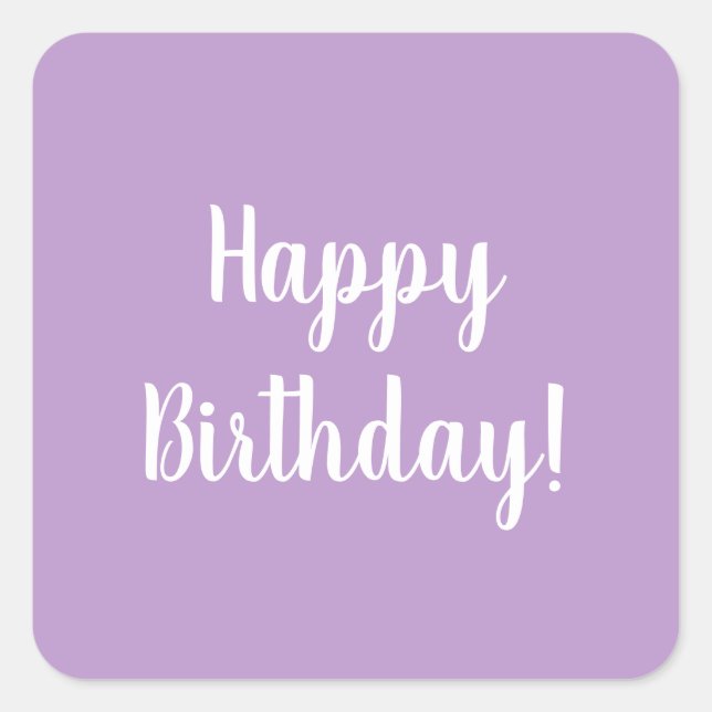 Happy Birthday Lila Lilac Typografie Quadratischer Aufkleber (Vorderseite)