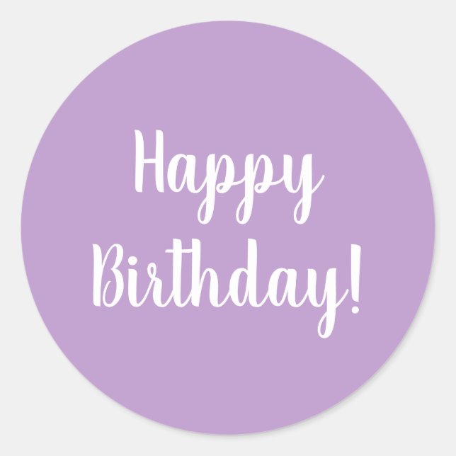 Happy Birthday Lila Lilac Typografie Runder Aufkleber (Vorderseite)